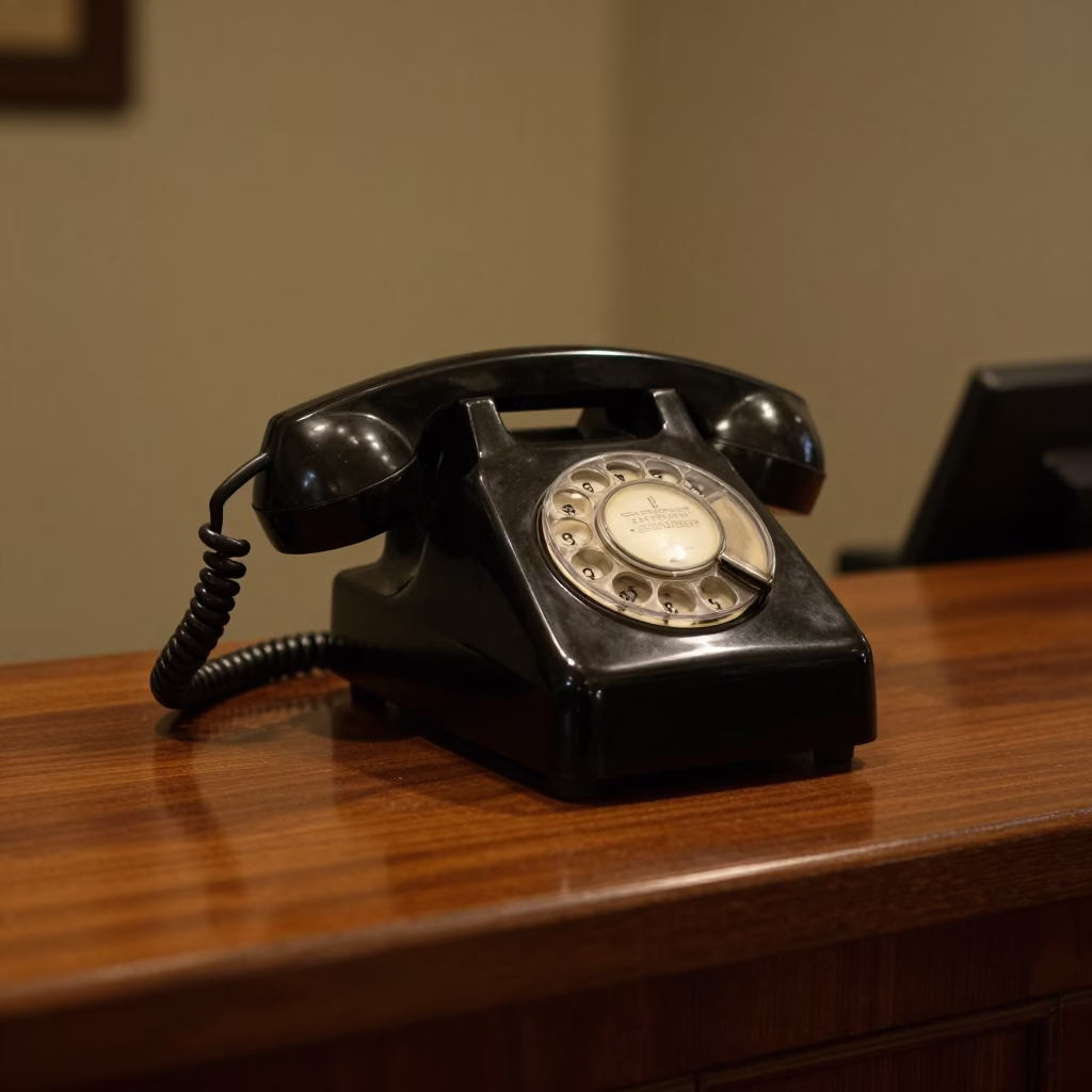 Vintage Bakelite Telephone on Hotel Reception Desk in Accra Ghana Late Night in in Accra, Ghana