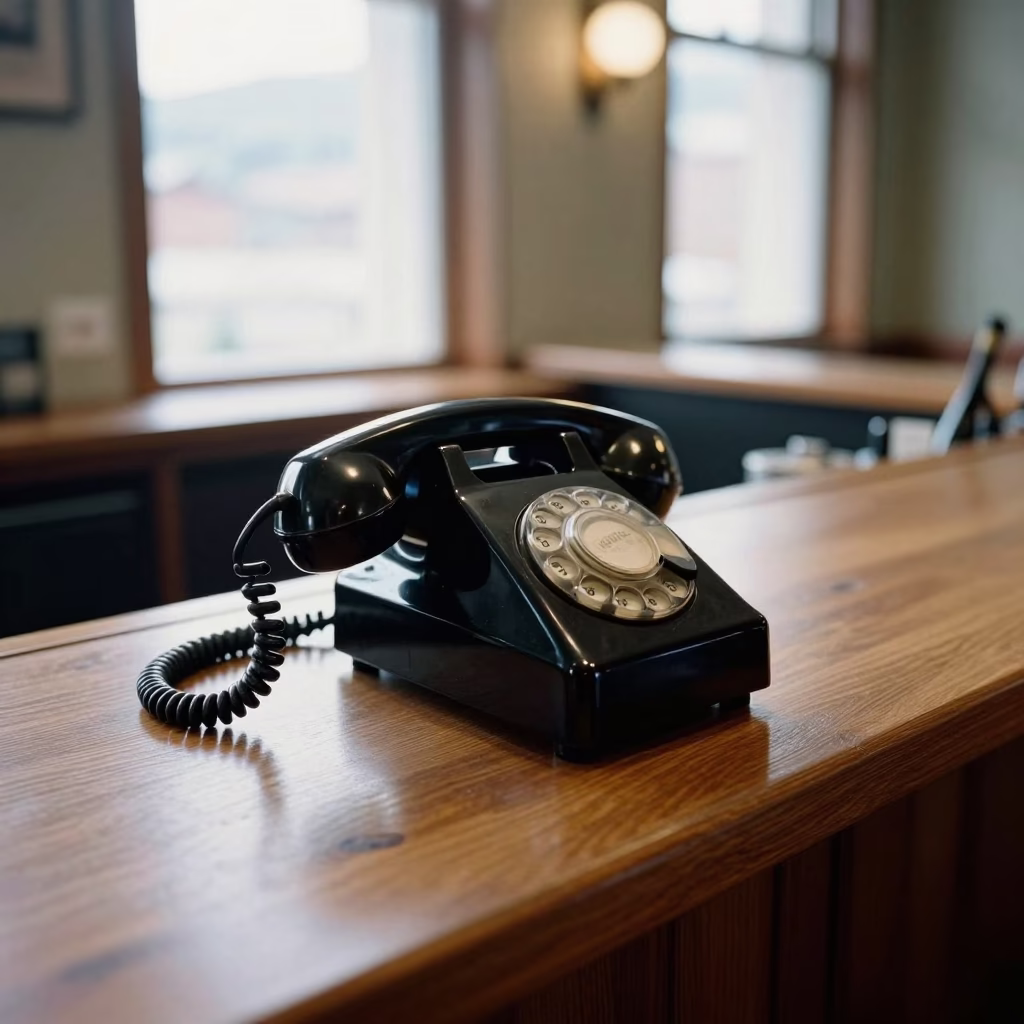 Vintage Bakelite Telephone on Hotel Reception Desk in Bergen Norway Midday in in Bergen, Norway