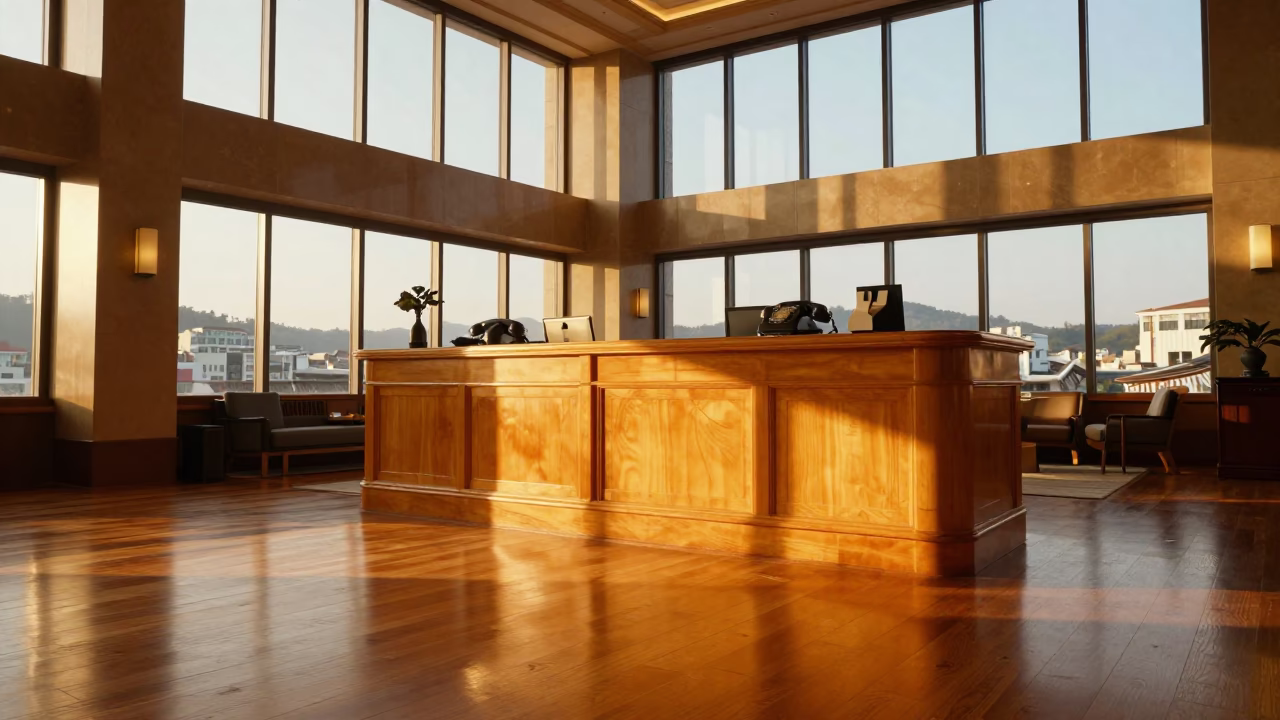 Vintage Bakelite Telephone on Hotel Reception Desk in Busan South Korea Honeyed Evening Light in in Busan, South Korea