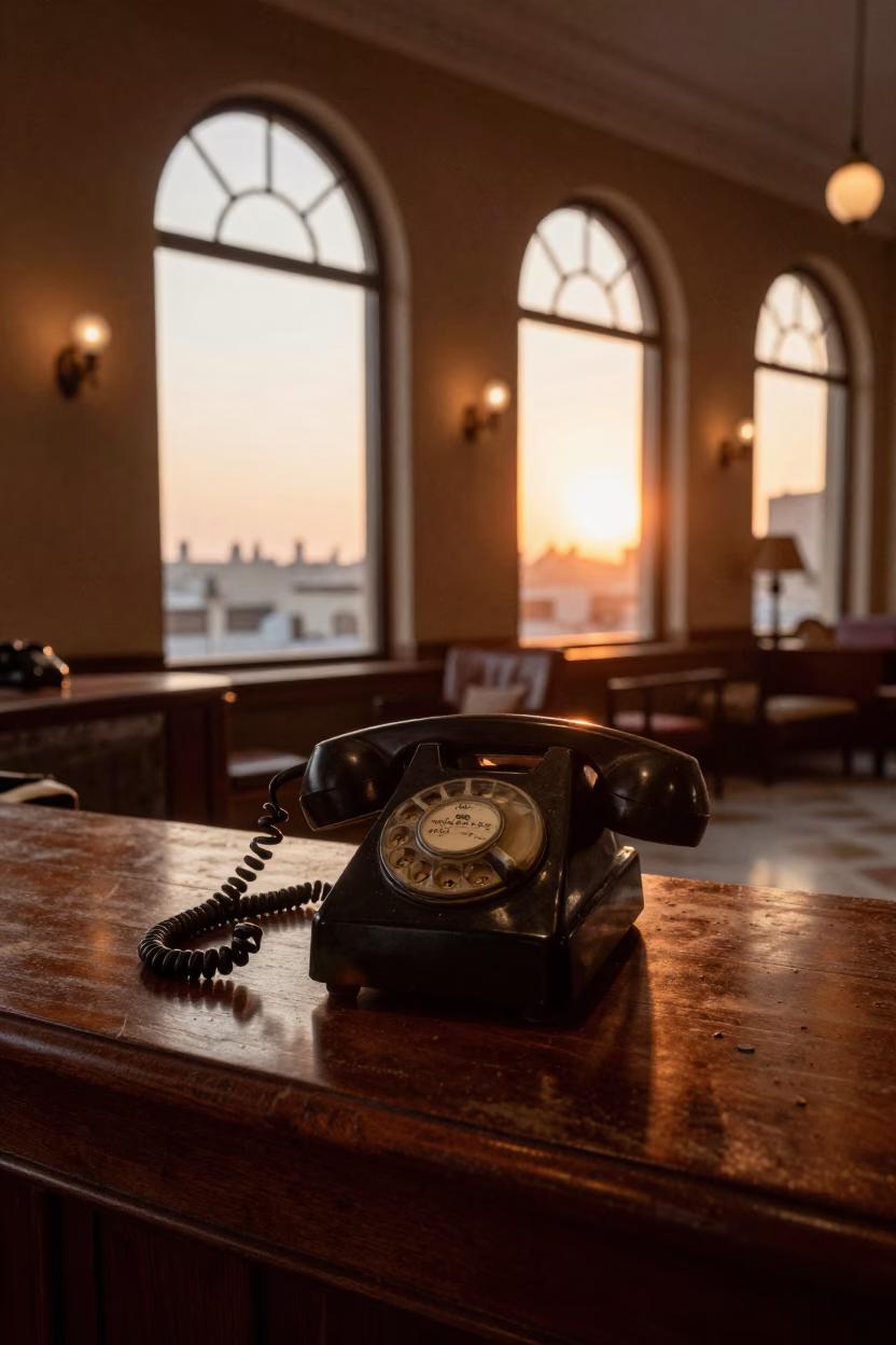 Vintage Bakelite Telephone on Hotel Reception Desk in Cairo Egypt at Sunset in in Cairo, Egypt