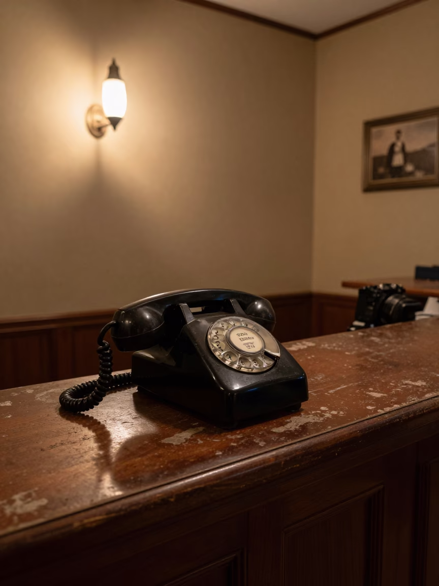 Vintage Bakelite Telephone on Hotel Reception Desk in Cairo Egypt Before Dawn in in Cairo, Egypt