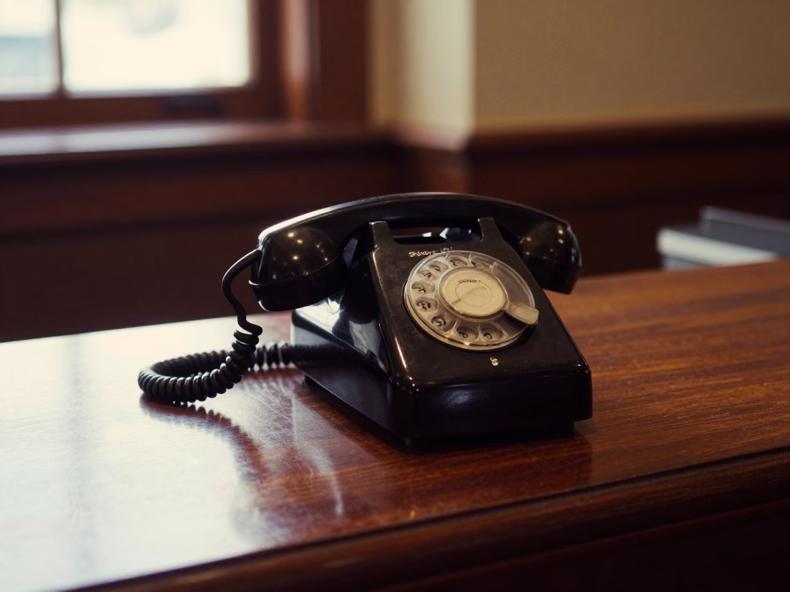 Vintage Bakelite Telephone on Hotel Reception Desk in Late Afternoon Wellington in in Wellington, New Zealand