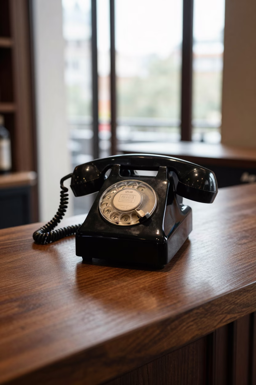 Vintage Bakelite Telephone on Hotel Reception Desk in Late Morning Bilbao Spain in in Bilbao, Spain