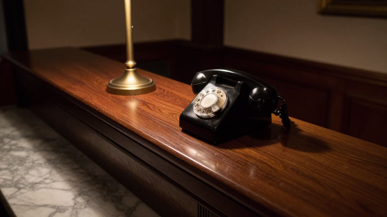 Vintage Bakelite Telephone on Hotel Reception Desk in Late Night Venice Italy in in Venice, Italy