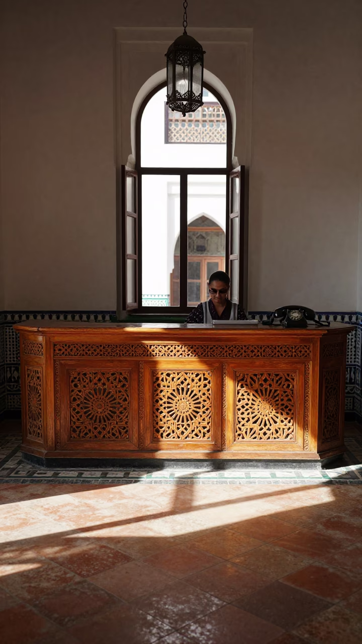 Vintage Bakelite Telephone on Hotel Reception Desk in Marrakech Morocco Early Afternoon in in Marrakech, Morocco