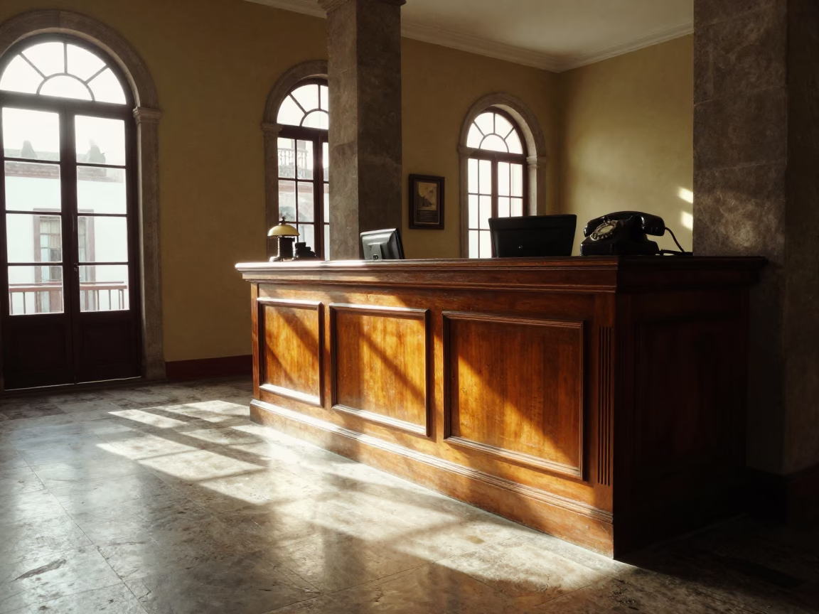 Vintage Bakelite Telephone on Hotel Reception Desk in Merida Mexico Early Afternoon in in Merida, Mexico