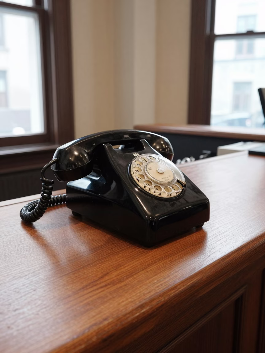 Vintage Bakelite Telephone on Hotel Reception Desk in Montreal Quebec Midday Light in in Montreal, Quebec, Canada