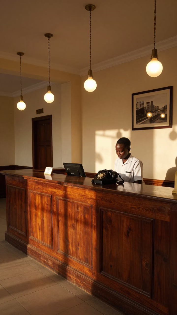 Vintage Bakelite Telephone on Hotel Reception Desk in Nairobi Kenya Early Evening in in Nairobi, Kenya