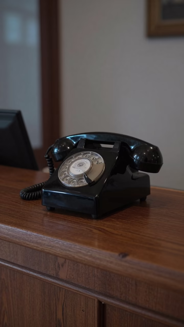 Vintage Bakelite Telephone on Hotel Reception Desk in Pre-Dawn Lisbon Portugal in in Lisbon, Portugal