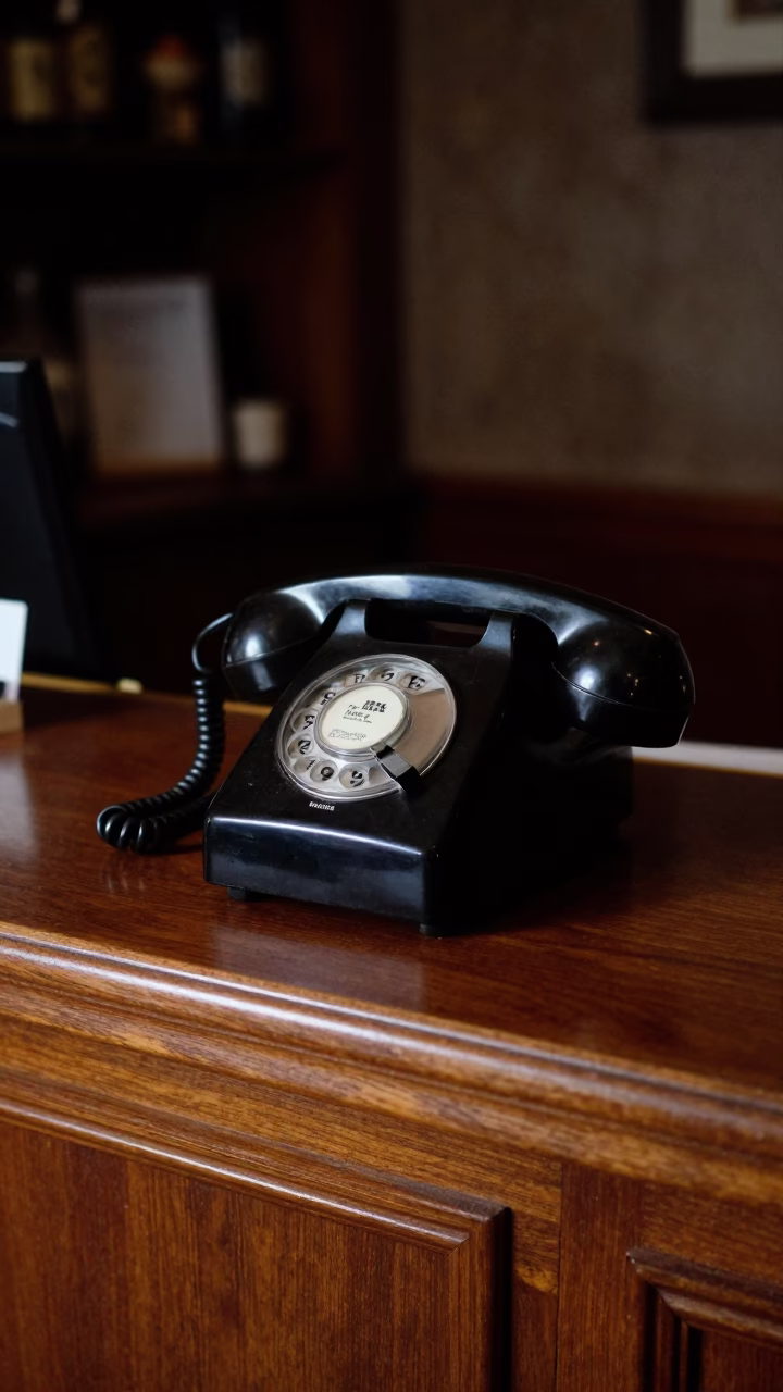 Vintage Bakelite Telephone on Hotel Reception Desk in Predawn Barcelona Spain in in Barcelona, Spain