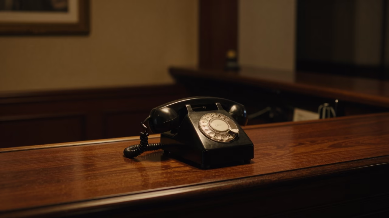 Vintage Bakelite Telephone on Hotel Reception Desk in Predawn Wellington New Zealand in in Wellington, New Zealand