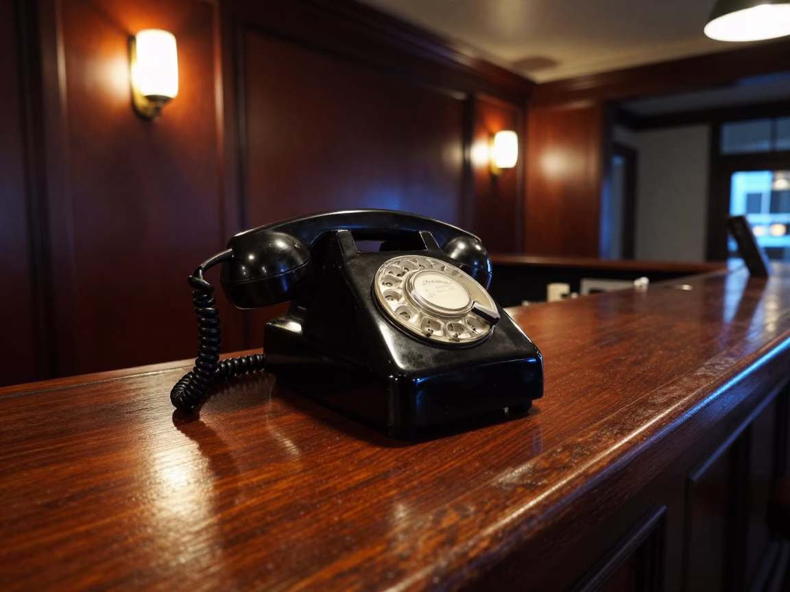 Vintage Bakelite Telephone on Hotel Reception Desk in San Francisco Deep Night in in San Francisco, California, United States