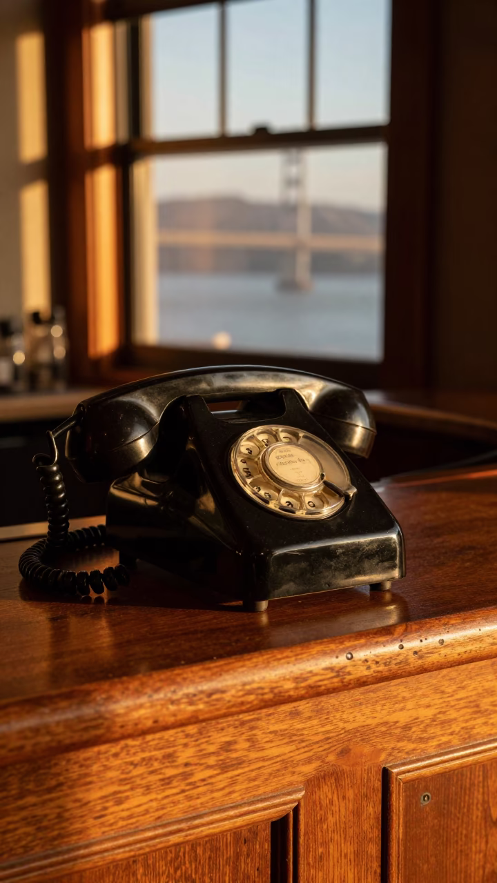 Vintage Bakelite Telephone on Hotel Reception Desk in San Francisco Evening Light in in San Francisco, California, United States
