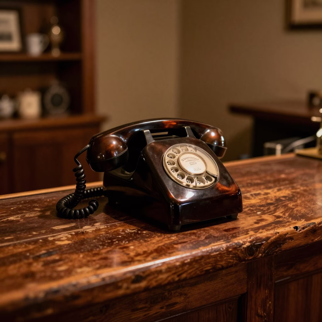 Vintage Bakelite Telephone on Hotel Reception Desk in Santa Fe New Mexico at Night in in Santa Fe, New Mexico, United States