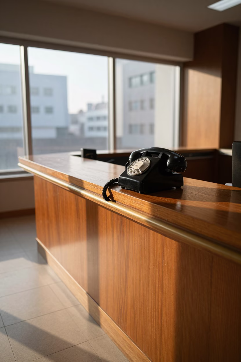 Vintage Bakelite Telephone on Hotel Reception Desk in Seoul Late Afternoon in in Seoul, South Korea