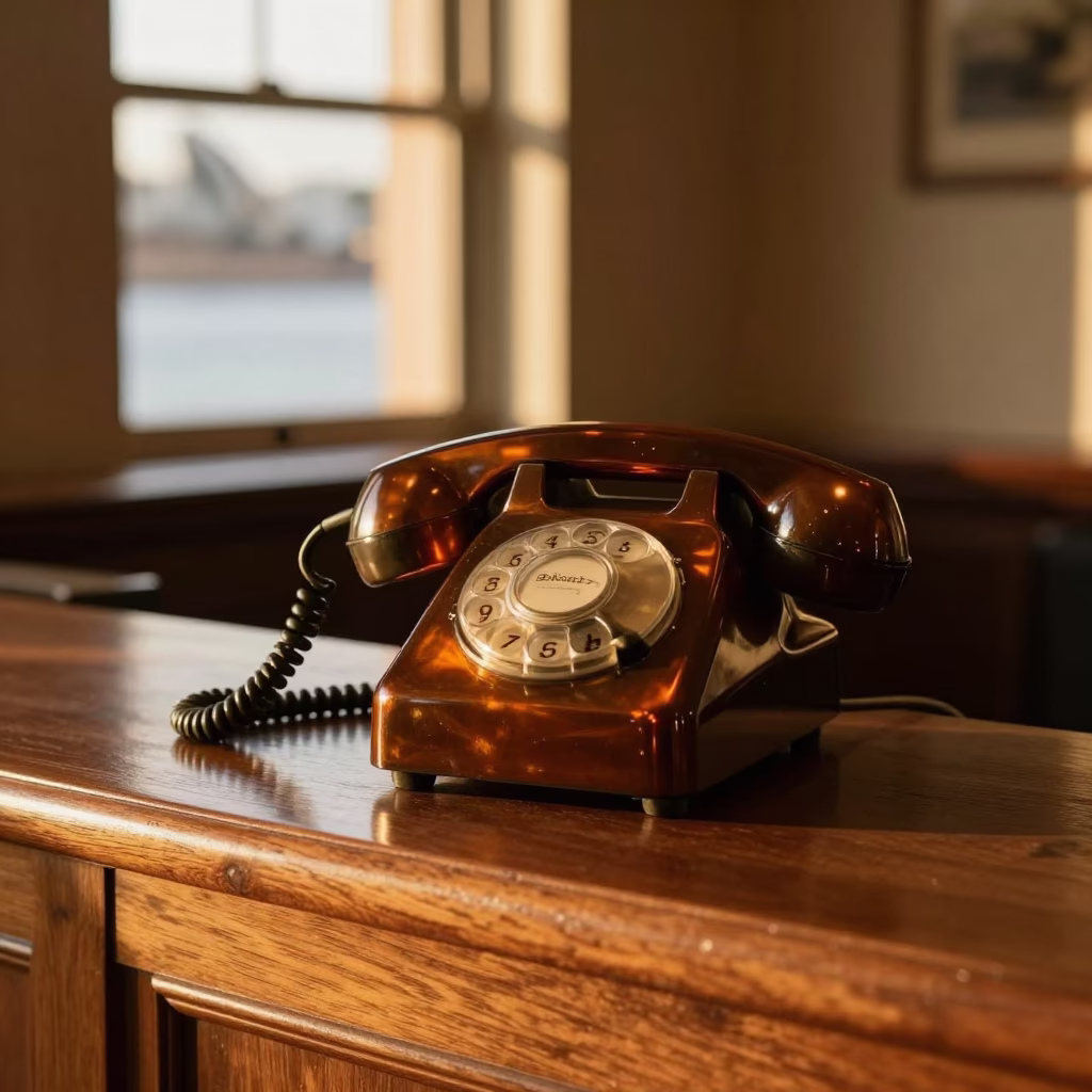 Vintage Bakelite Telephone on Hotel Reception Desk in Sydney During Honeyed Evening Light in in Sydney, New South Wales, Australia