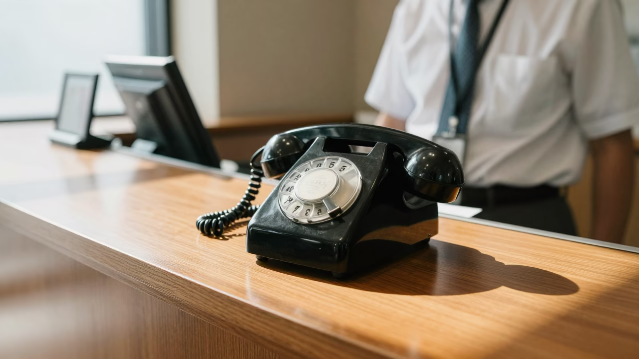 Vintage Bakelite Telephone on Hotel Reception Desk in Tokyo Midday in in Tokyo, Japan