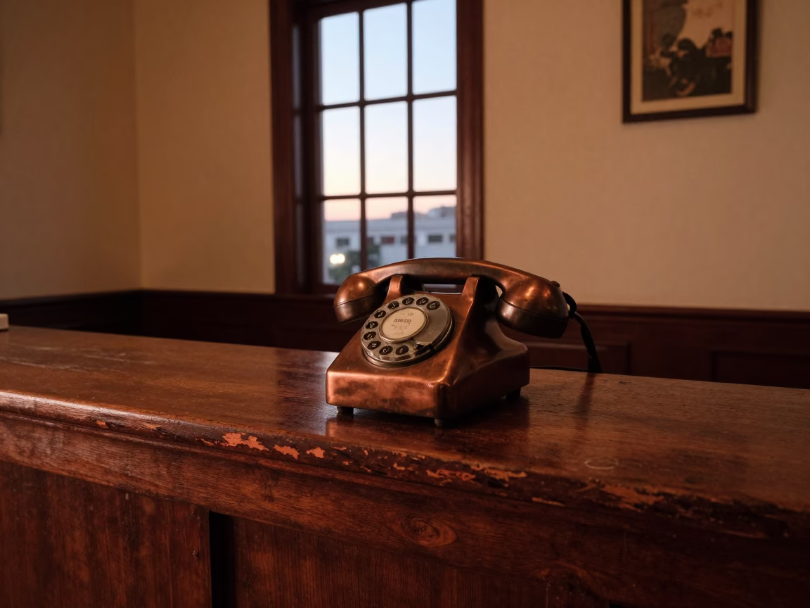 Vintage Bakelite Telephone on Hotel Reception Desk in Valparaiso Chile Before Dusk in in Valparaiso, Chile