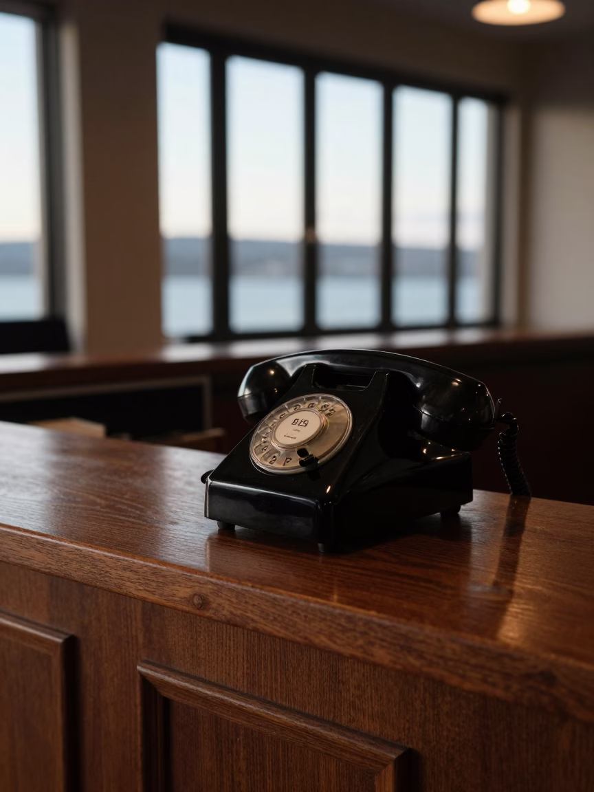 Vintage Bakelite Telephone on Hotel Reception Desk in Wellington New Zealand at Nautical Dawn in in Wellington, New Zealand
