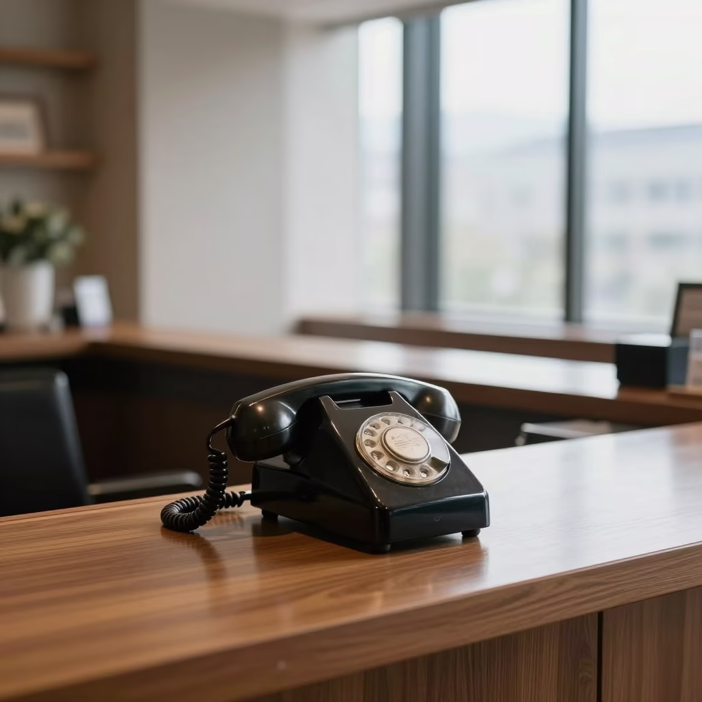 Vintage Bakelite Telephone on Sapporo Hotel Reception Desk at First Light in in Sapporo, Japan