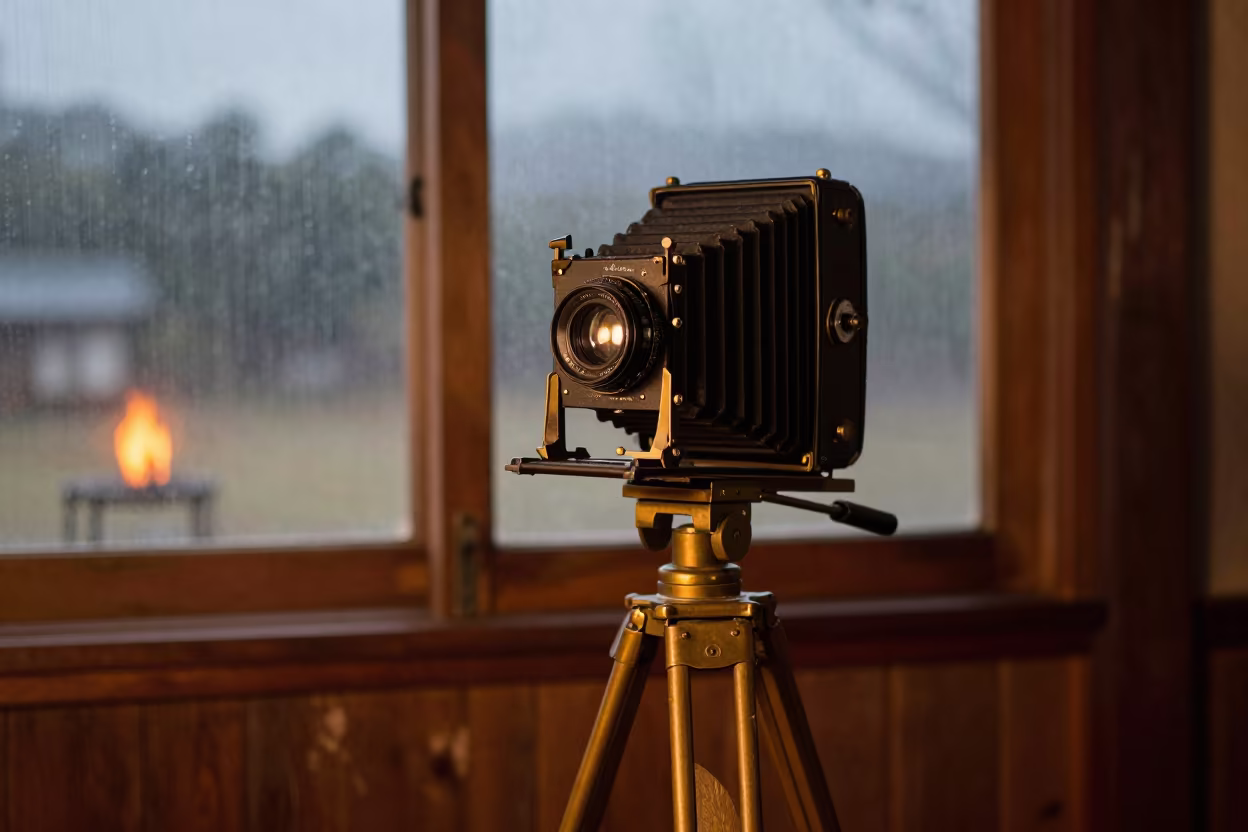 Vintage Bellows Camera Brass Tripod Nara Studio in in the old quarter in Nara
