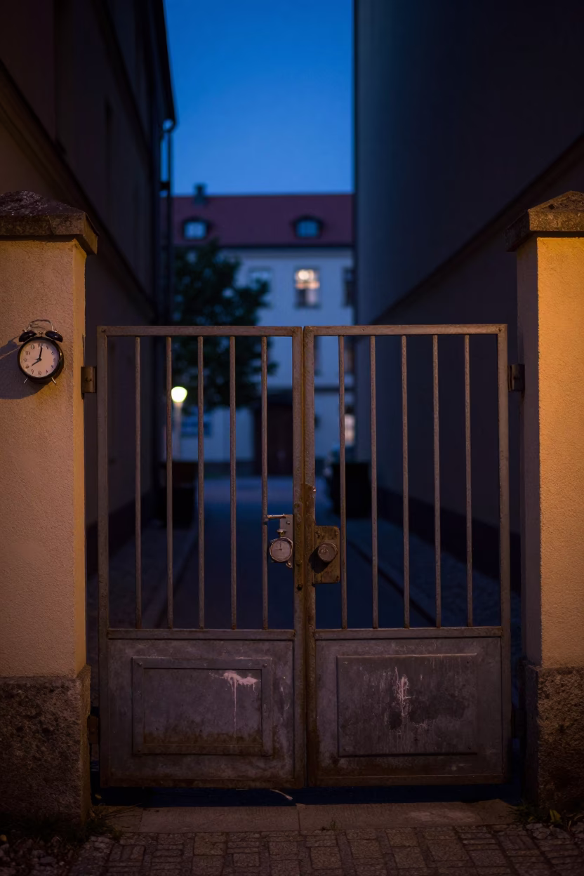 Vintage Berlin Street Scene Before Sunrise With Alarm Clock And Paint Flecks On Door in in Berlin, Germany