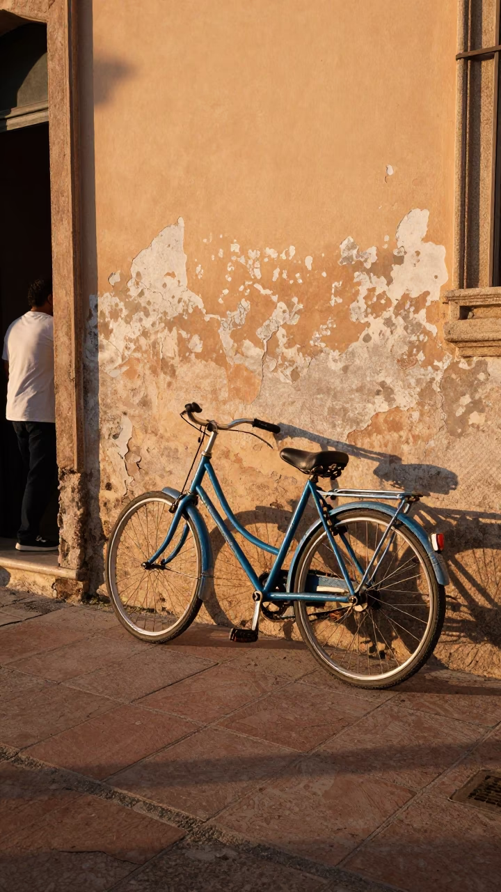Vintage Bicycle Against Wall in Palermo Italy Just After Sunrise in in Palermo, Italy