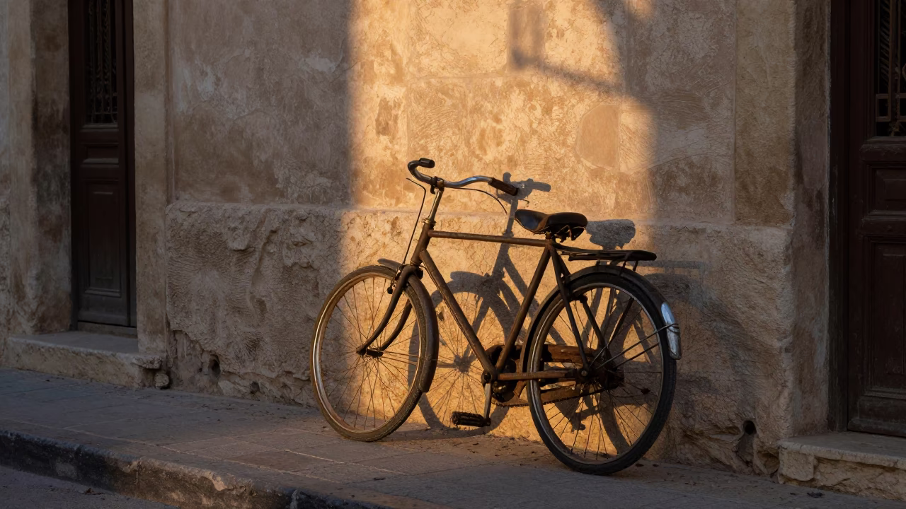 Vintage Bicycle in Alexandria at The Still Hours Before Dawn Light in in Alexandria, Egypt