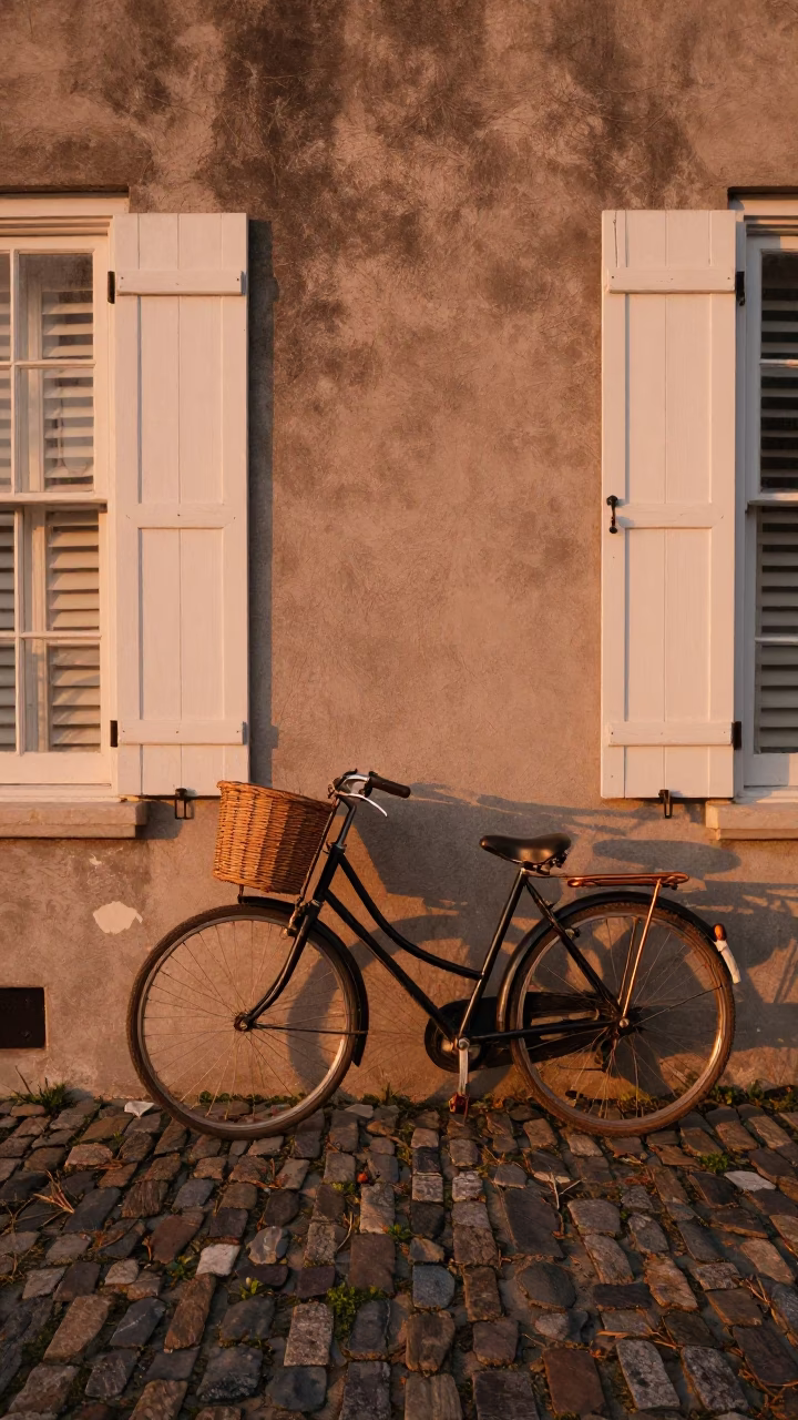 Vintage Bicycle in Charleston at Copper-toned Light Before Dusk in in Charleston, South Carolina, United States