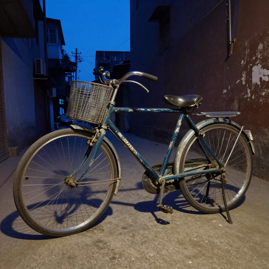 Vintage Bicycle in Delhi at Blue Hour in in Delhi, India