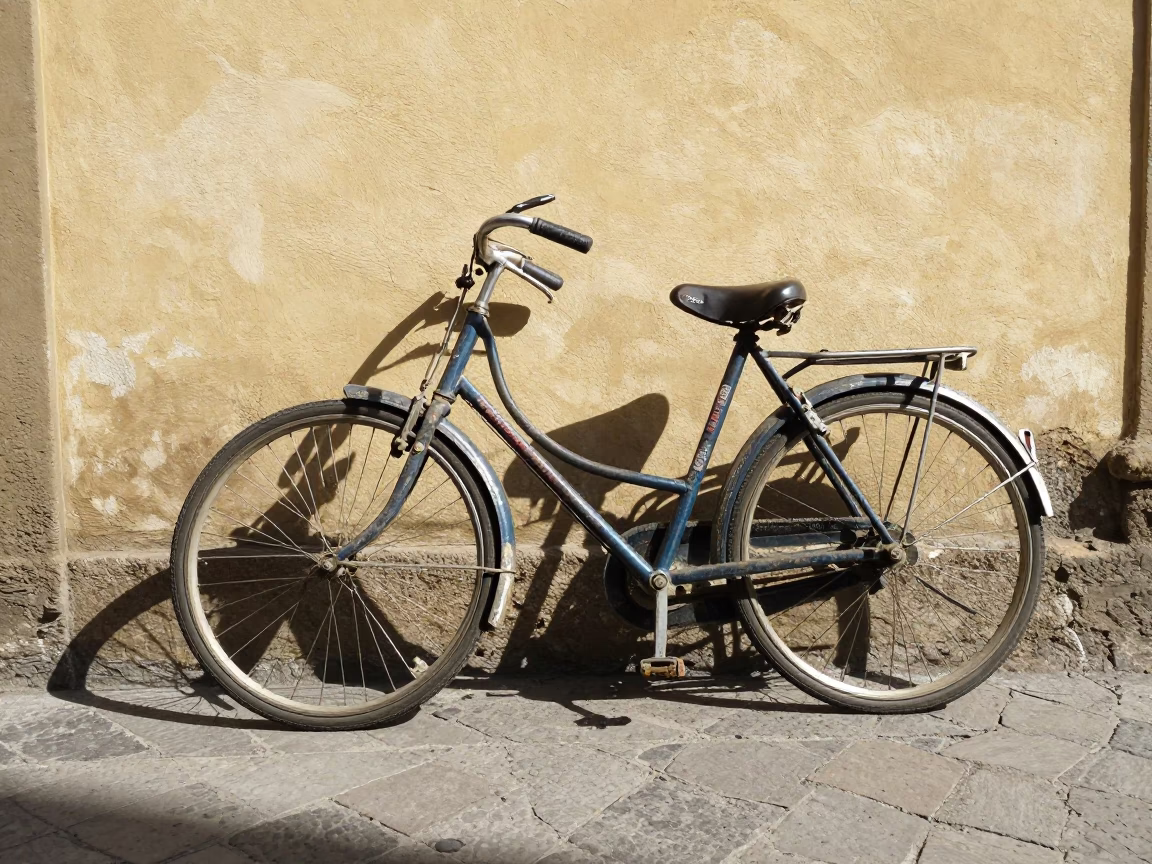 Vintage Bicycle in Florence at Bright Midmorning Light in in Florence, Italy