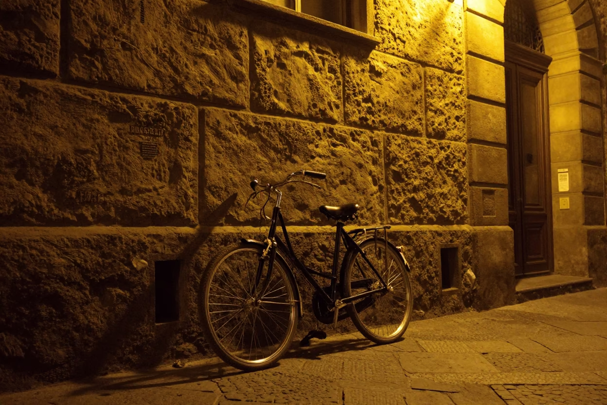 Vintage Bicycle in Florence at Deep In The Night Light in in Florence, Italy