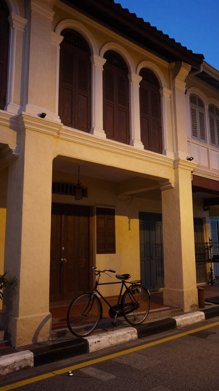 Vintage Bicycle in George Town at The Predawn Darkness Light in in George Town, Malaysia