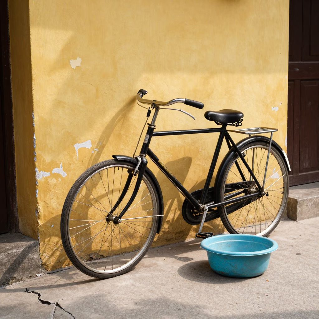Vintage Bicycle in Hanoi at Late Morning Light in in Hanoi, Vietnam