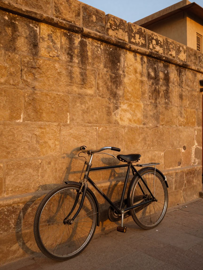 Vintage Bicycle in Jaipur at As City Lights Begin To Glow in in Jaipur, India