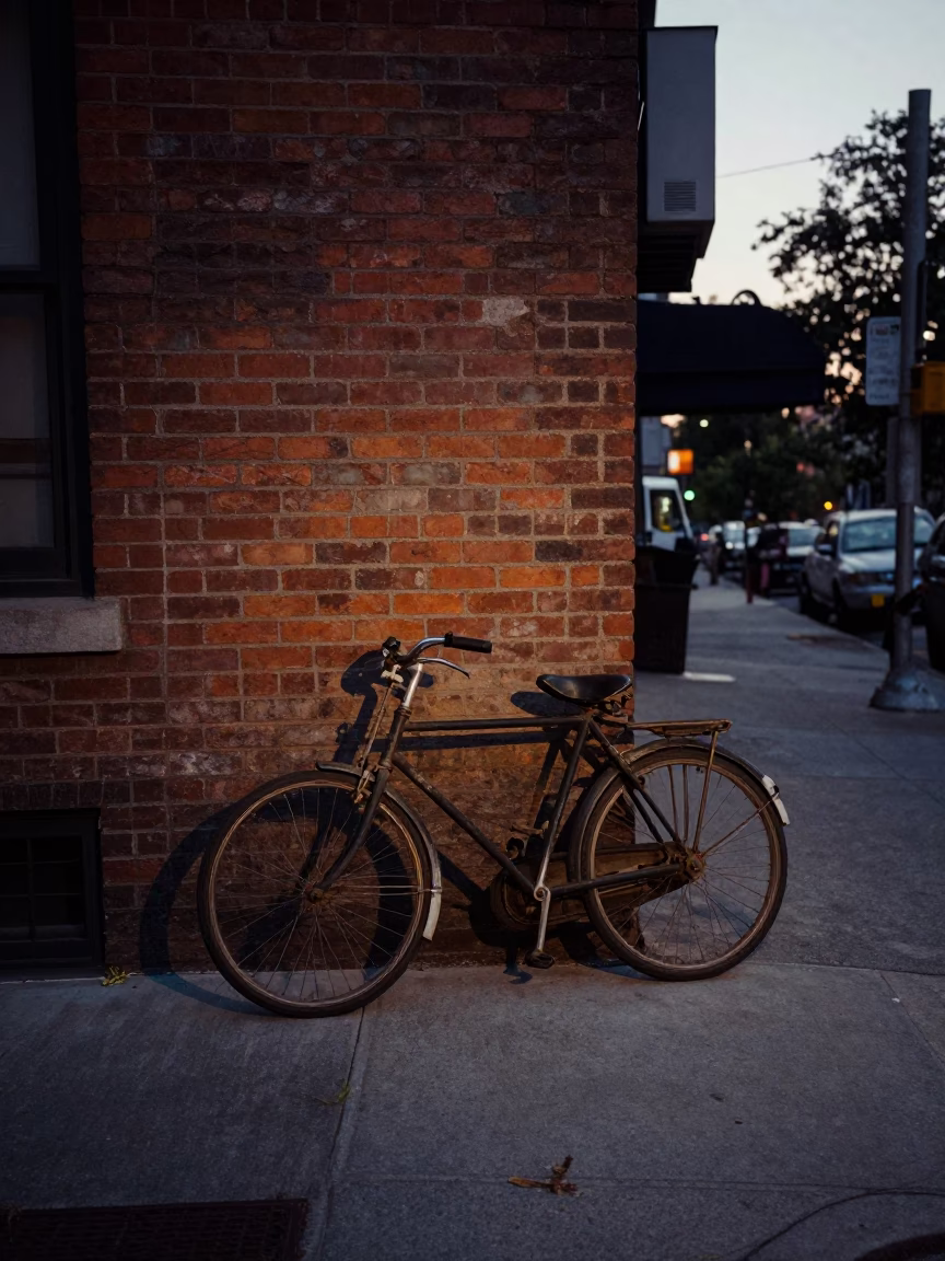 Vintage Bicycle in New York at The Still Hours Before Dawn Light in in New York, New York, United States
