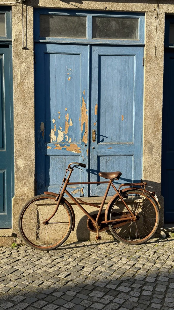 Vintage Bicycle in Porto at Clear Late-afternoon Light in in Porto, Portugal