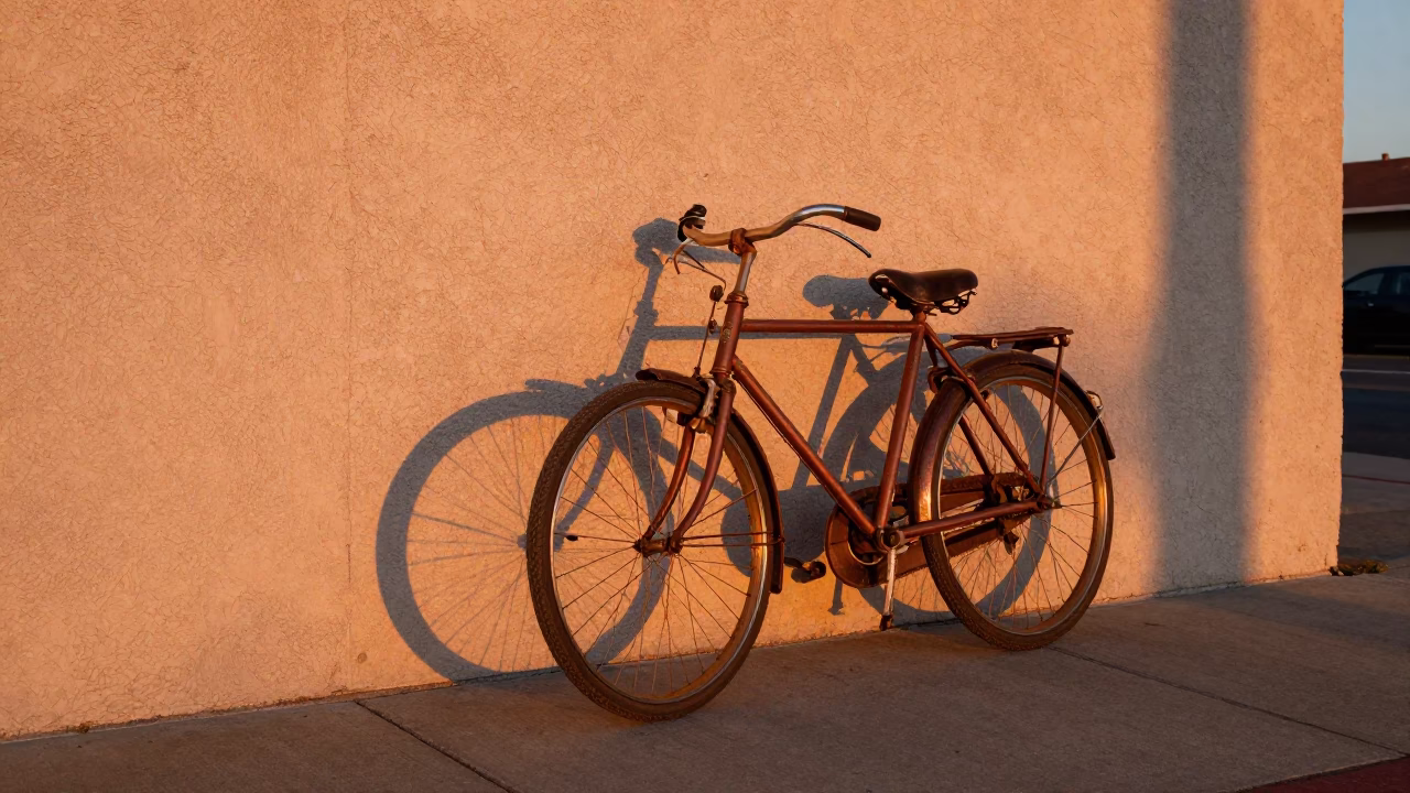 Vintage Bicycle in San Diego at Copper-toned Light Before Dusk in in San Diego, California, United States