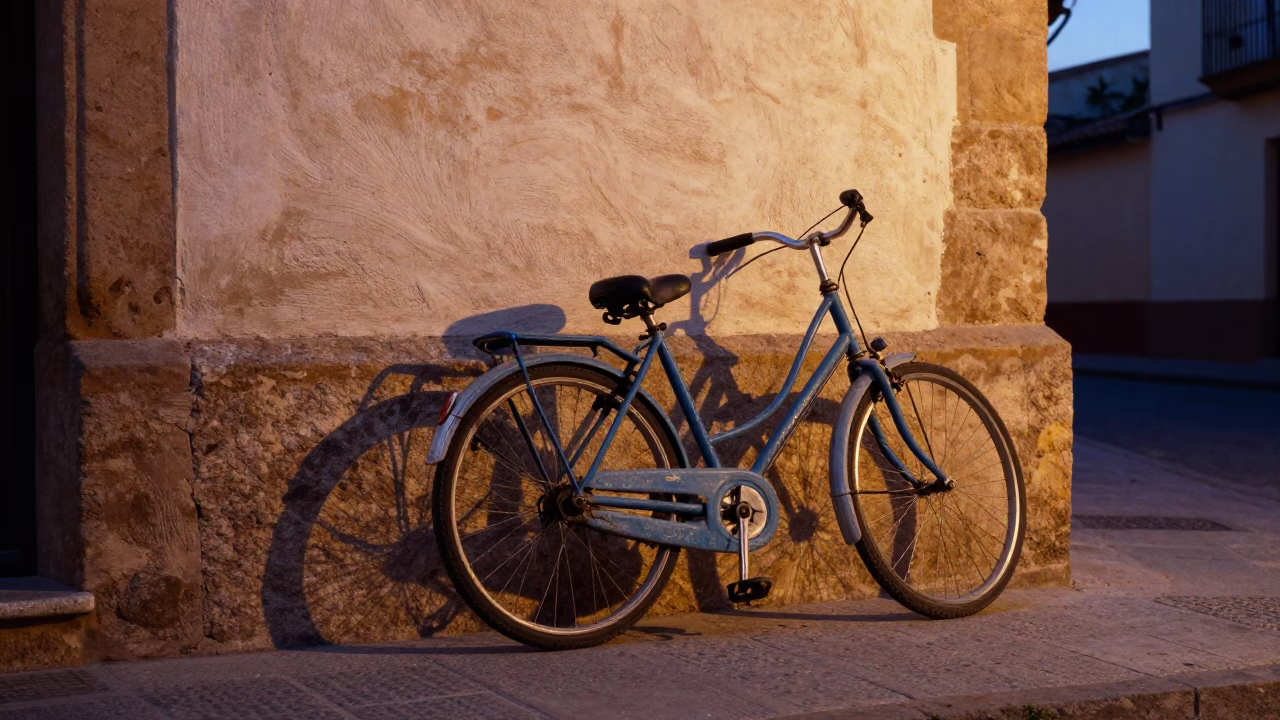 Vintage Bicycle in Seville at Twilight in in Seville, Spain