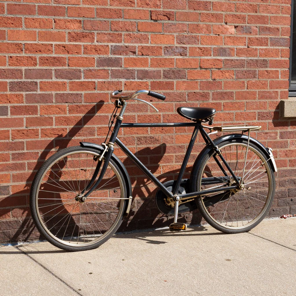 Vintage Bicycle Leaning Against Brick Wall in Chicago Illinois Midmorning Light in in Chicago, Illinois, United States