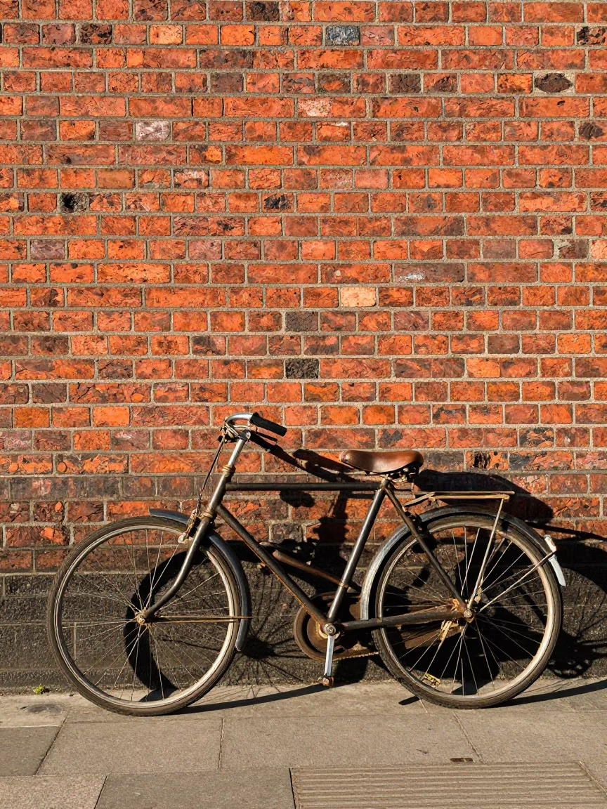Vintage Bicycle Leaning Against Brick Wall in Dublin Early Afternoon Street Scene in in Dublin, Ireland