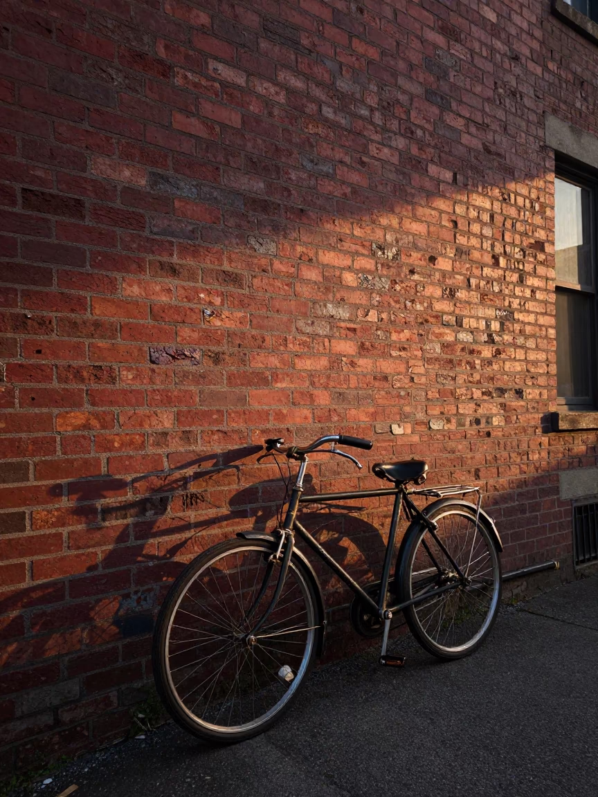 Vintage Bicycle Leaning Against Brick Wall in Early Evening Seattle Washington in in Seattle, Washington, United States