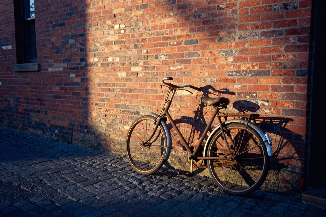 Vintage Bicycle Leaning Against Brick Wall in Hobart Tasmania After Sunrise in in Hobart, Tasmania, Australia