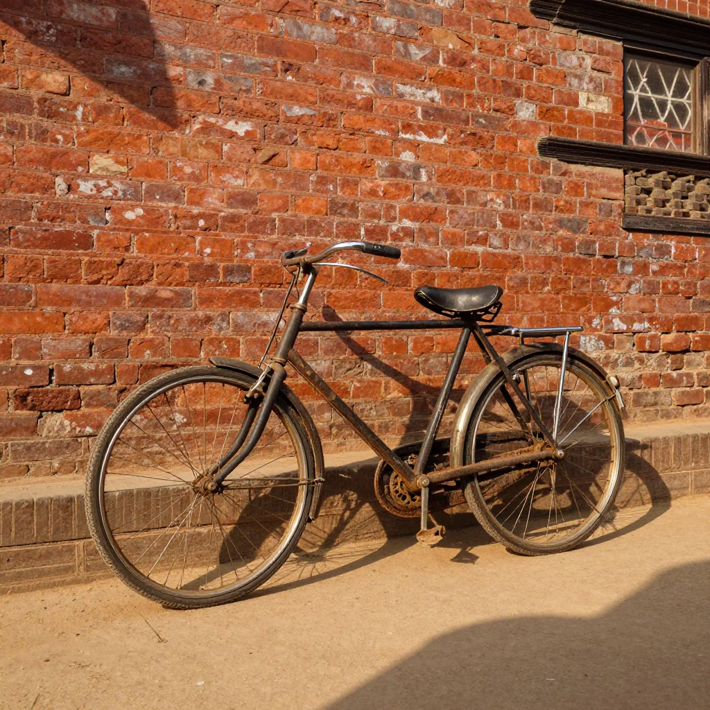 Vintage Bicycle Leaning Against Brick Wall in Kathmandu Late Afternoon Light in in Kathmandu, Nepal