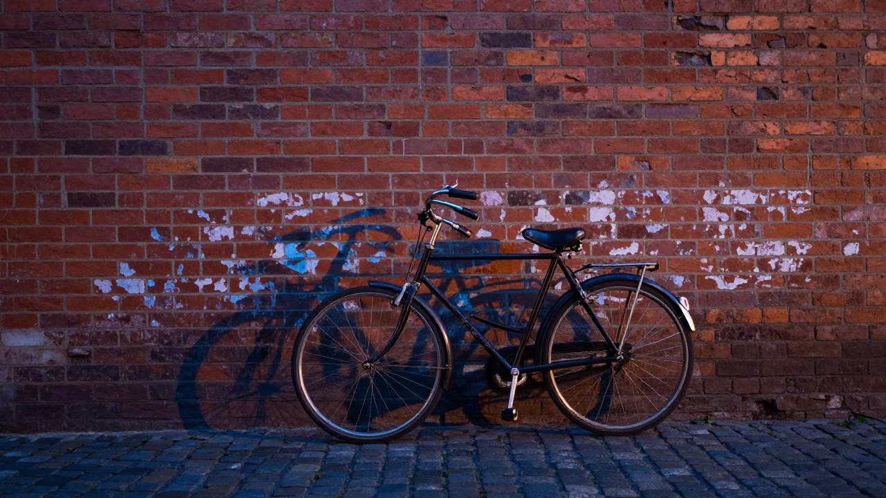 Vintage Bicycle Leaning Against Brick Wall in Melbourne Laneway at Blue Hour in in Melbourne, Victoria, Australia