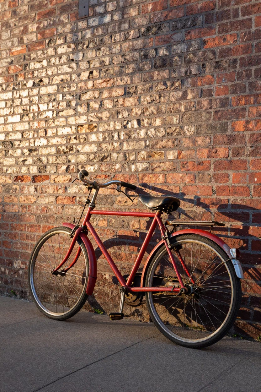 Vintage Bicycle Leaning Against Brick Wall in Nashville Tennessee Just After Sunrise in in Nashville, Tennessee, United States