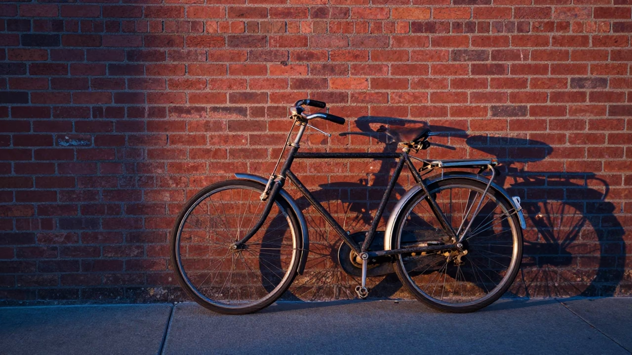 Vintage Bicycle Leaning Against Brick Wall in San Francisco Before Sunrise in in San Francisco, California, United States