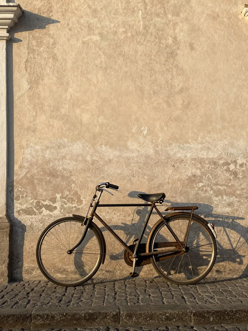 Vintage Bicycle Leaning Against Colonial Wall in Lima Peru Just After Sunrise in in Lima, Peru