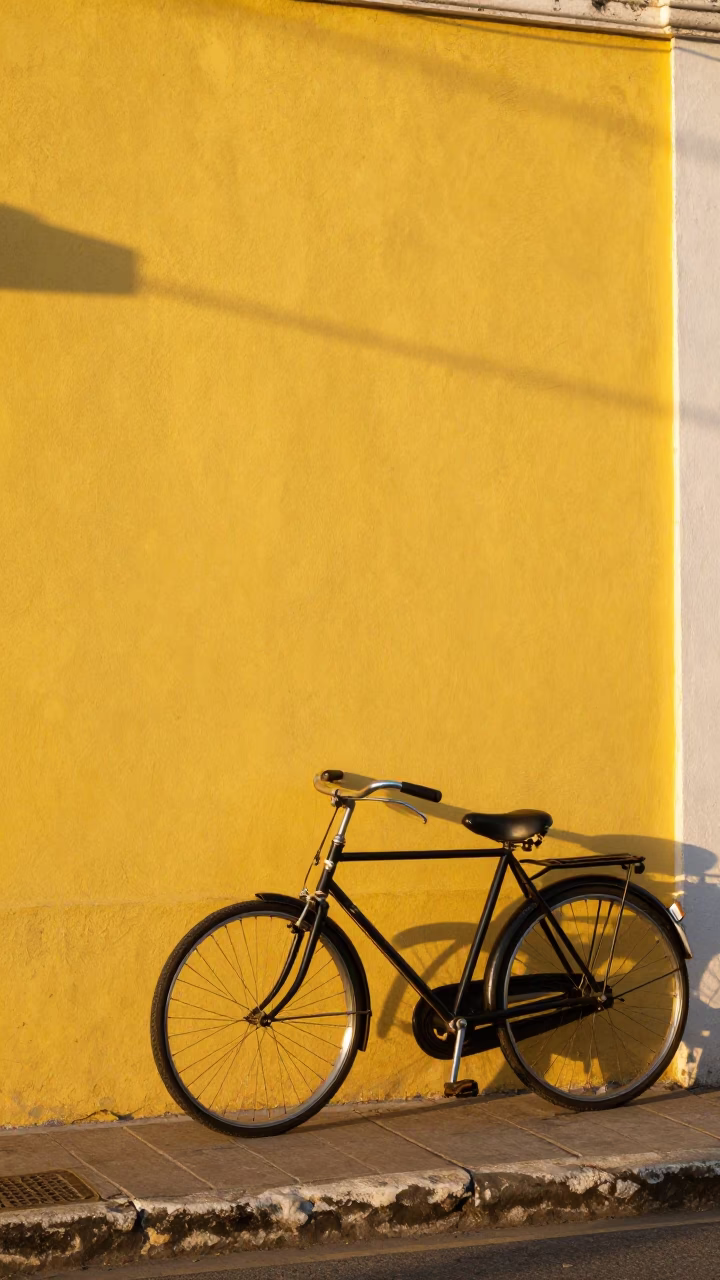 Vintage Bicycle Leaning Against Colorful Wall in São Paulo Brazil Morning Light in in São Paulo, Brazil