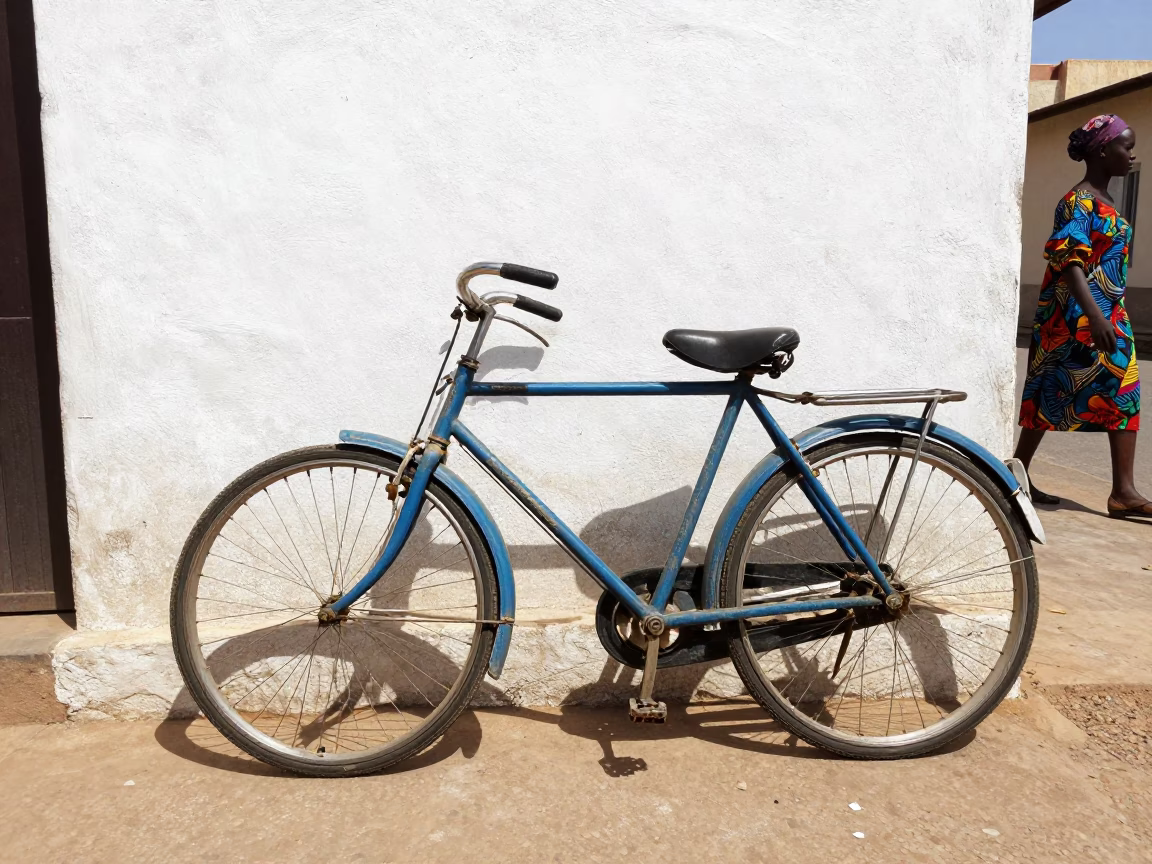 Vintage Bicycle Leaning Against Wall in Dakar Senegal at Midday Sunlight in in Dakar, Senegal